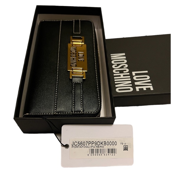 LOVE MOSCHINO Portafogli Pu Nero Zip Around Wallet - Picture 7 of 10